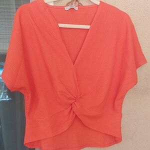 Zara Pink Flutter Sleeve Blouse with Tie Front